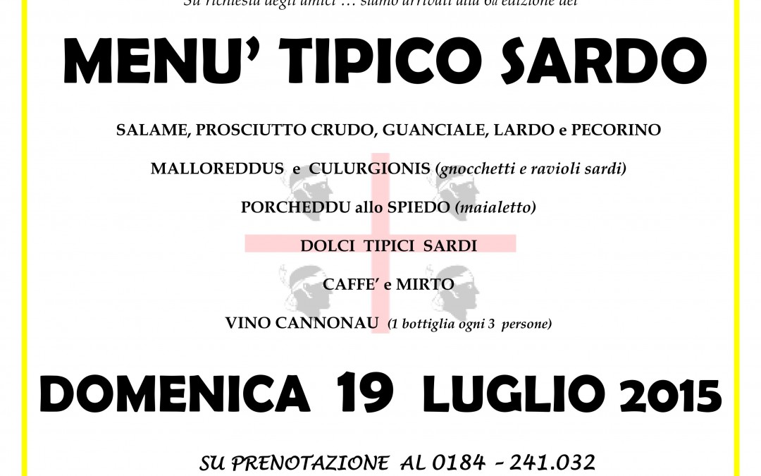 19 luglio – Menu tipico sardo a Colle Melosa