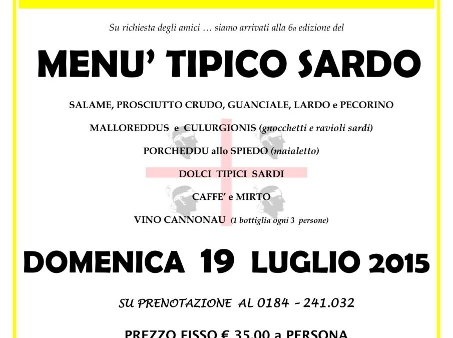 19 luglio – Menu tipico sardo a Colle Melosa