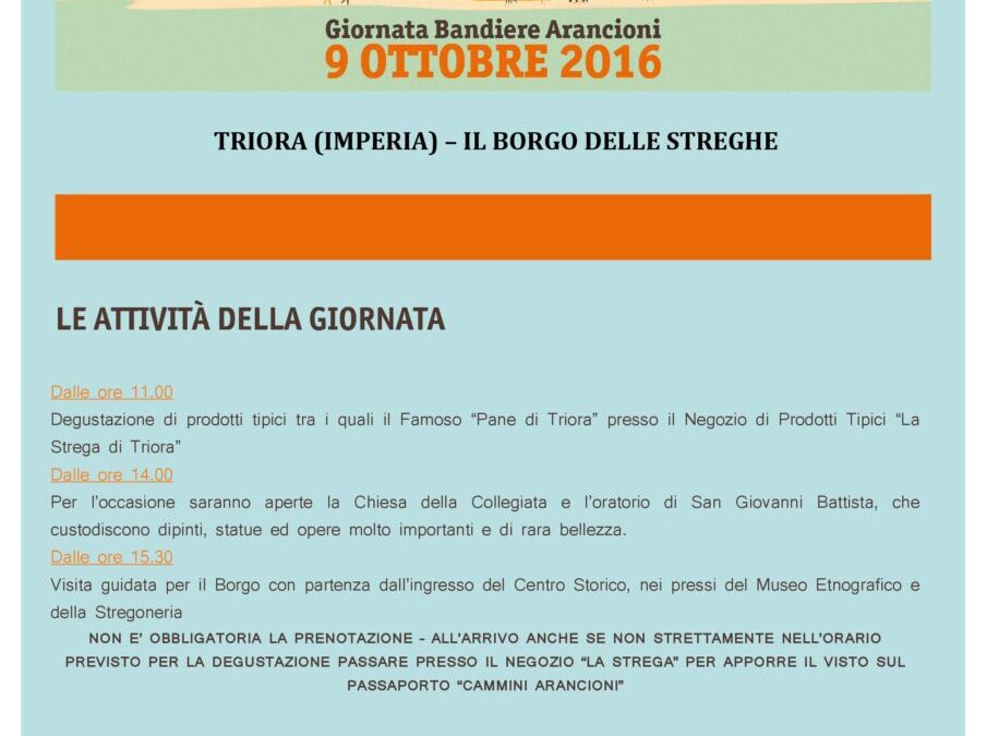 9 ottobre – Giornata Bandiere Arancioni a Triora