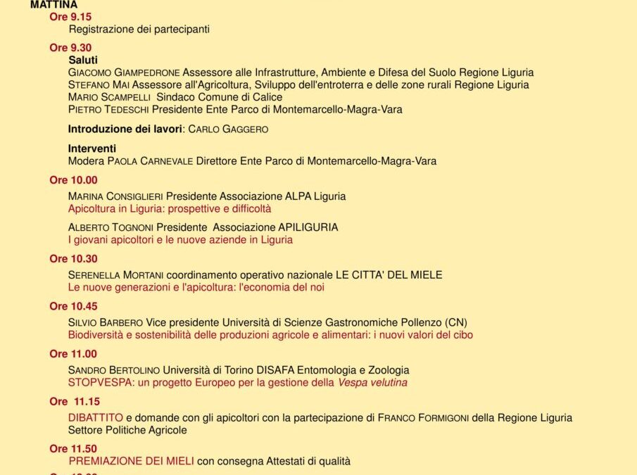 20 novembre – Concorso Mieli dei Parchi della Liguria