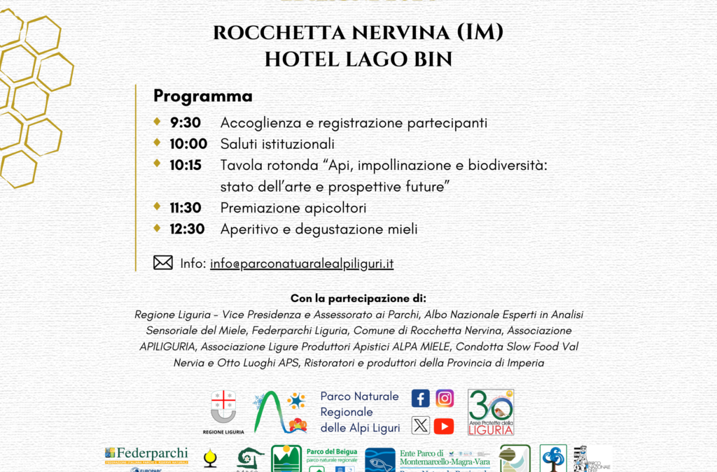 Domenica 13 aprile la Cerimonia di premiazione del Concorso “Mieli dei Parchi della Liguria – Edizione 2024” a Rocchetta Nervina