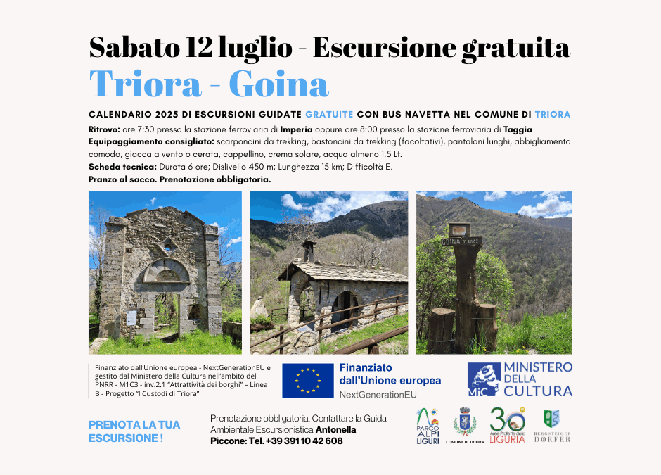 Escursioni gratuite con navetta – Sabato 12 luglio Triora-Goina