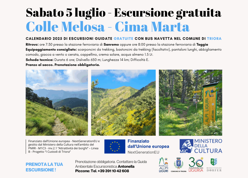 Escursione gratuita con navetta – Sabato 5 luglio Cima Marta