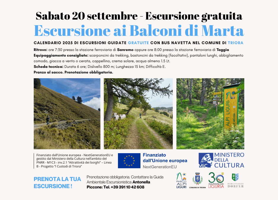 Escursione gratuita con navetta – Sabato 20 settembre Balconi di Marta