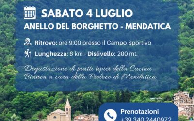 Sabato 4 luglio – Escursione gratuita a Mendatica